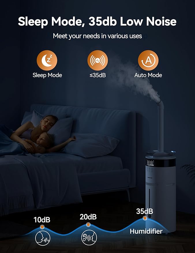 VAGKRI Humidifier Large Room, 18L Ultrasonic Cool Mist Humidifiers for Bedroom, Up to 1200 sq ft, 5 Mist Levels & Auto Mode, Quiet Humidifier for Plants, Baby, Whole House, Home with 2 Extended Tubes