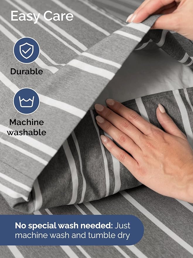 Extra Deep Pocket King Sheets - 4 Piece Breathable & Cooling Bed Sheets - Hotel Luxury Bed Sheet Set - Soft, Wrinkle Free & Comfy - Easily Fits Extra Deep Mattresses - Deep Pocket Grey Striped Sheets
