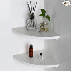 Koville Italian Marble Corner Shower Shelf for Bathroom, 10'' Marble Corner Shelves for Bath, Wall Mounted Stone Corner Shower Caddy, No Drilling Adhesive Shower Shelf - White Cliff (2-Layer)