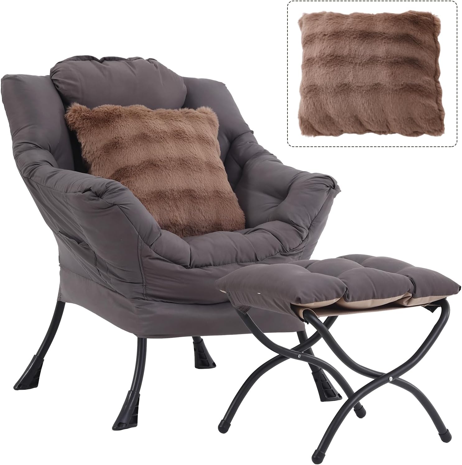 Lazy Chair with Ottoman, Large Pink Accent Chair with Ottoman and FA Throw Pillow, Comfy Plush Reading Chair for Living Room Bedroom Dorm Room Office Apartment Relaxing Use Dormly