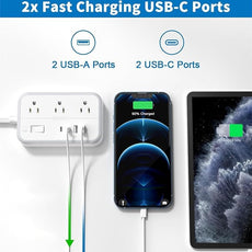 10 ft Flat Extension Cord, Flat Plug Power Strip with 6 Outlets 4 USB Ports, Wall Mounted Outlet Extender, Overload Protection for Indoor, Home, Office Supplies, Dorm Room Essentials