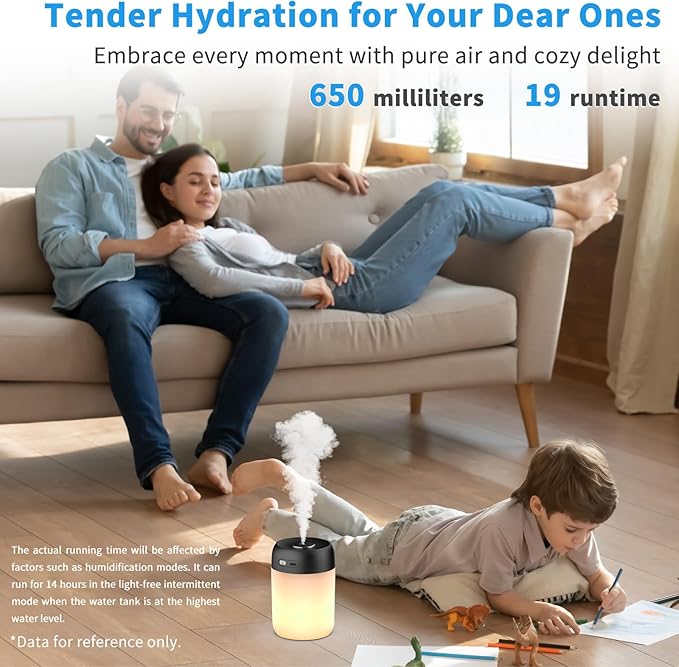 SZO Night Lights Humidifiers For Bedroom, USB Rechargeable, LED Lights For Bedroom,4 Mode Portable Night Lights Humidifier Fit For Various Scenarios,<28dB, Auto Shut-off, Ideal For Home Travel Plants