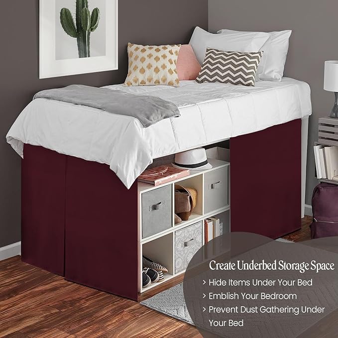 600TC -Dorm Bed Skirt - Split Corner Tailored Dorm Sized Bed Skirt - Dorm Room Essentials - Dorm Bed Skirt 100% Egyptian Cotton - Dorm Décor Bed Skirt Twin XL - 46" Drop (Wine, Solid)