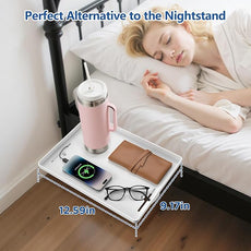 Bedside Shelf for Dorm Bunk Bed, Clip On Nightstand, Bed Side Table Tray Organizer, College Dorm Room Essentials for Girls/Guys, with Cable Management for Dormitory, Back to School (White)