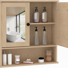 22.2 Inch Mirrored Medicine Cabinet for Bathroom, Over Toilet Wall-Mounted Storage Cabinet with Adjustable Shelf, Waterproof MDF Cabinet for Bathroom Organization