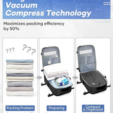 Vacuum Backpack Travel with Pump, Travel Backpack with Vacuum System, Carry on Luggage 18x14x8 Airline Approved Travel Bag, mochila de viaje compresion al vacio, Waterproof Laptop Backpacks,Black