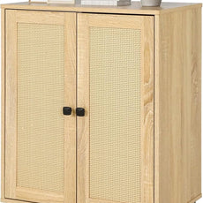 Rattan 4-Door Buffet Sideboard Storage Cabinet - Boho Kitchen Dining Console with Adjustable Shelves, Natural Rattan 48.4