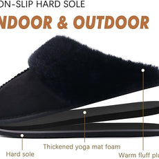 KuaiLu Womens Fluff Dual Memory Foam Slippers Ladies Cozy Arch Support Warm Scuff Slippers Slip on Comfy Winter House Shoes with Non-Slip Indoor Outdoor Hard Sole