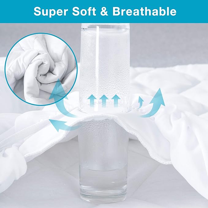 Lunsing Soft Full Waterproof Mattress Protector, Breathable Full Size Mattress Pad Cover, 6-18 Inches Deep Pocket, White