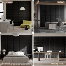 Premium Black Linen-Upholstered Headboard 24x12 Inch 12-Panel Set with High-Density Foam - Wall-Mounted or Freestanding Design for Queen/King Size Beds, Modern Bedroom Decor