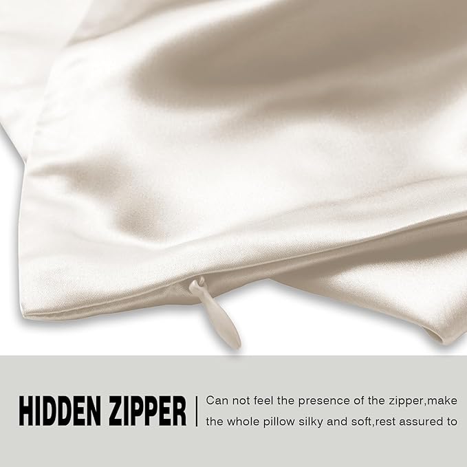 Mulberry Silk Pillow Cases Standard Size Silk Pillowcase with Zipper Soft Breathable Smooth Cooling Satin Silk Pillow Covers for Sleeping for Hair and Skin (Beige,20"X 26",1Pcs)
