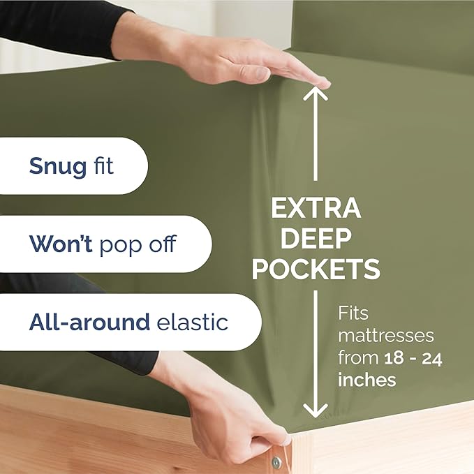 Extra Deep Pocket Twin XL Sheets - 3 Piece Breathable & Cooling Bed Sheets - Hotel Luxury Bed Sheet Set - Soft, Wrinkle Free & Comfy - Easily Fits Extra Deep Mattresses - Deep Pocket Sage Green Sheets