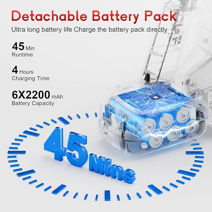 Cordless Stick Vacuum Cleaner - Rechargeable, 35Kpa Powerful Vacuums with Detachable Battery, LED Display, 45Mins Runtime, 8 in 1 Handheld Vacuum for Hardfloor & Carpets Pet Hair, Red
