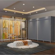 VIPEK V40LC Covered Clothes Rack with Dimmable LED Lights, Heavy Duty Garment Rack with Cover Portable Closet Wardrobe Clothing Racks for Hanging Clothes, White Closet Racks with Grey Oxford Cover