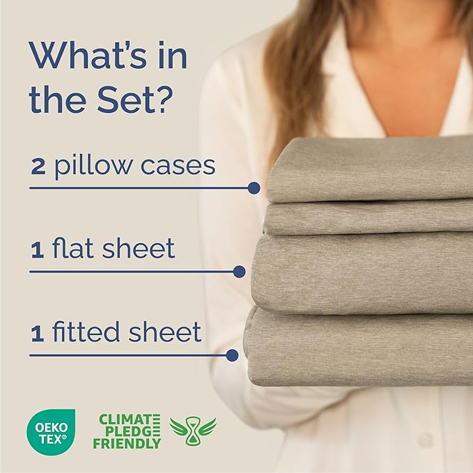Queen Size 4 Piece Sheet Set - Comfy Breathable & Cooling Bed Sheets Set - Hotel Luxury Bedding for Women, Men, Kids, Teens, Boys & Girls - Deep Pockets, Soft & Wrinkle Free - Beige (Heathered Sheets)