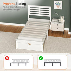 VINGLI Solid Wood Twin LED Bed Frame with USB Charging Single Panel Platform Bed with 40 Inches Tall Headboard and Underbed Storage Drawer,White