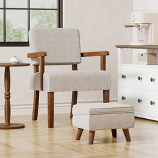 Accent Chair Set of 2 with Table, Living Room Chairs with Soft Seat and Armrests for Living Room Bedroom Reading Room Waiting Room (Beige) (AC01)