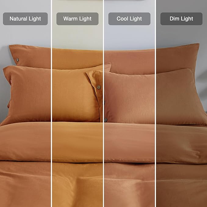 JELLYMONI Pillowcases King Set of 2 Cotton Button Pillow Covers 20×36in Caramel Bed Pillow Cases 100% Washed Cotton Soft Breathable (Pillows are not Included)