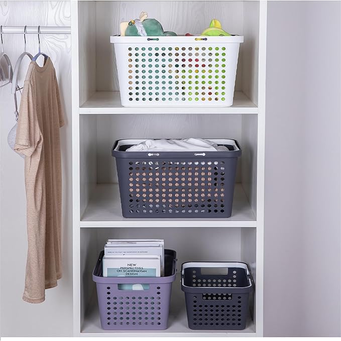 Plastic Shower Caddy Basket with Handles, Cleaning Supply for Dorm, School, Camping, Travel, Bathroom (dark grey 1 pack)