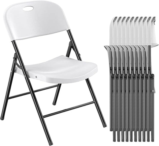 Nazhura 350 Weight Limit Heavy Duty Plastic Folding Chair with Reinfoced Steel Frame for Indoor and Outdoor, Wedding, Party, Restaurant, Meeting Room, Patio and Garden (White, 10 Pack)