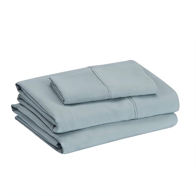 Amazon Basics Lightweight Super Soft Easy Care Microfiber 3 Piece Bed Sheet Set with 14-Inch Deep Pockets, Twin XL, Spa Blue, Solid AmazonBasics