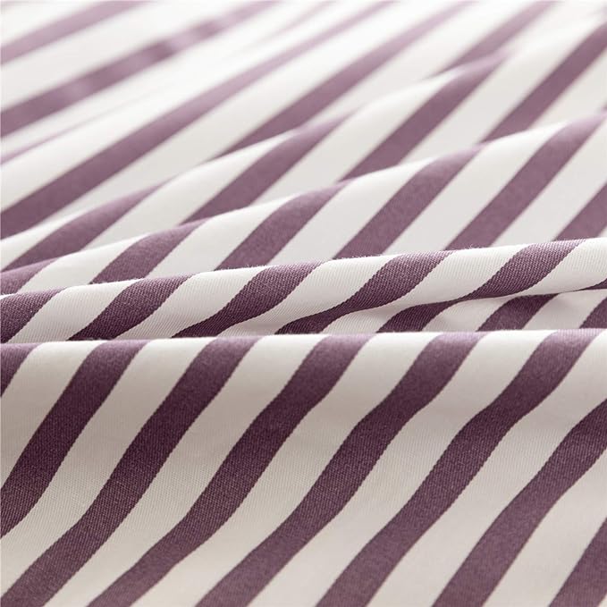 JELLYMONI 100% Natural Cotton 3pcs Striped Duvet Cover Sets,White Duvet Cover with Purple Stripes Pattern Printed Comforter Cover,with Zipper Closure & Corner Ties(King Size)