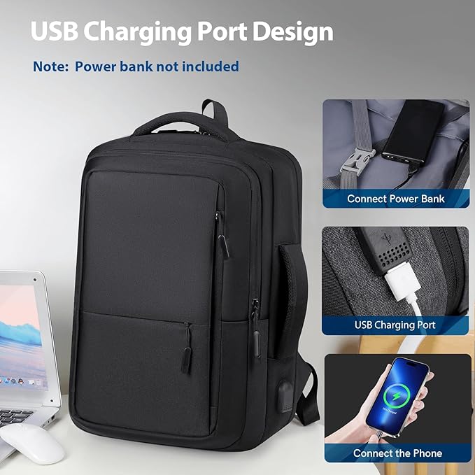 VGOAL Travel Laptop Backpack, Laptop Bookbag College Backpack Durable Water Proof with USB Charging Port for Men Women (KT0107W)