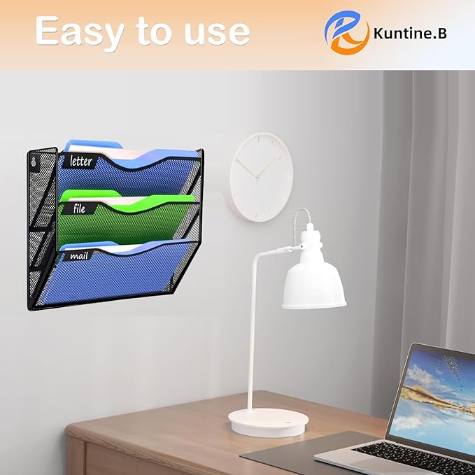 Kuntine.B Wall File Organizer (Black, 3 Tier)