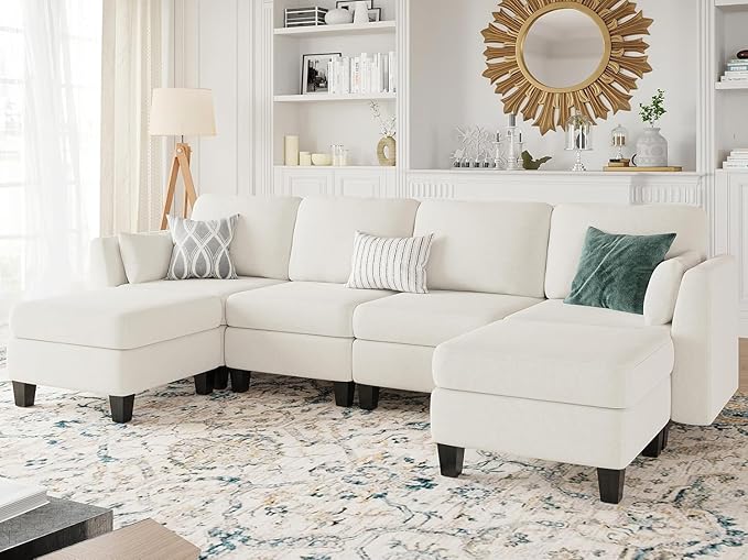 Modular Sectional Sofa, Convertible U Shaped Sofa Couch with High Density Memory Foam, Modern U Shaped Sectional Sofa, 6 Seat Comfy Modular Sofa Couch for Living Room, Beige