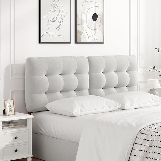 Upholstered Headboard Queen Size, Adjustable Height Queen Headboard Only from 39”to 44”with Durable Solid Wood Legs, Modern Button Diamond Fabric Bed Head Board with Width Adapters, Beige