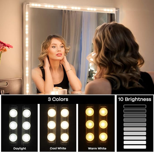 Consciot LED Vanity Lights for Mirror, Hollywood Style Strip, Adjustable Color & Brightness, USB Cable, Dimmable Makeup Stick on Table Dressing Room, White
