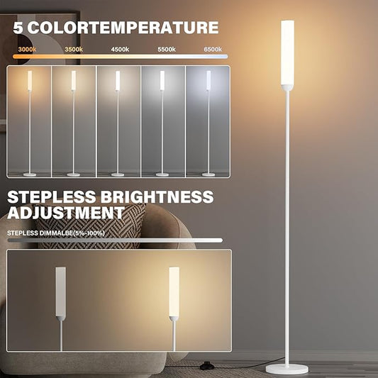 Ambimall LED Floor Lamp with Remote Control, 65" Standing lamp with Stepless Adjustable 3000K-6500K Colors & 30-100% Brightness, Foot Switch(White)