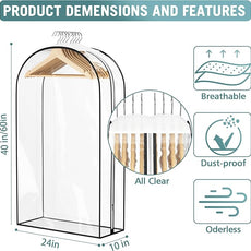 Clear Garment Bag for Hanging Clothes 10” Gusseted, 40&60” Suit Bags for Open Closet Storage Plastic Clothes Cover for Coat, Dress, Shirts, Fur, Jacket, Wardrobe Protectors, 4 Pack