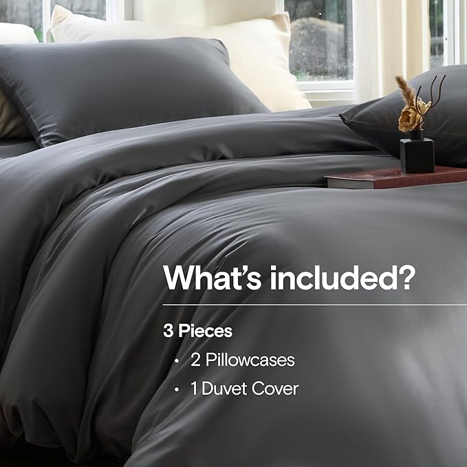 DOZ Duvet Cover Set, 100% Viscose derived from Bamboo, Organically Grown, Buttery Soft, Cooling Duvet Covers, High GSM, 1 Duvet Cover and 2 Pillowcases, 90"x90" (Storm, Full/Queen)