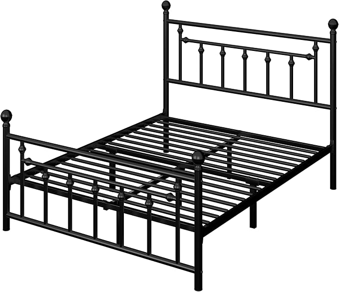 Allewie 14 Inch Full Size Metal Platform Bed Frame with Victorian Vintage Headboard and Footboard/Mattress Foundation/Under Bed Storage/No Box Spring Needed/Easy Assembly/Noise Free/Black