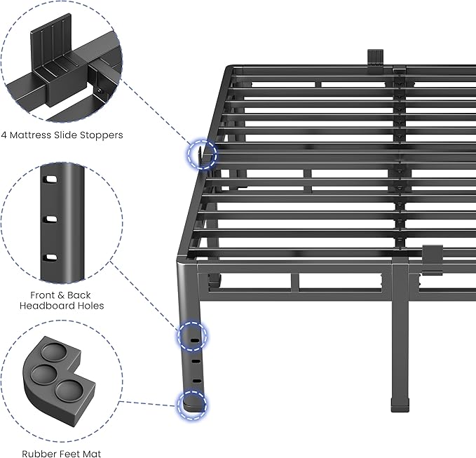NKZ 24 Inch King Size Bed Frame, Metal Bed Frame & Box Spring 2 in 1 Platform with Round Corner Legs, 4000Lbs Heavy Duty Metal Frame, Mattress Slide Stopper, Headboard Hole, Noise-Free, Easy Assembly
