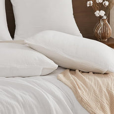 EMME Muslin Cotton Duvet Cover Set Cream White King Size Linen Like Soft Breathable Lightweight Summer Comforter Cover Set with Zipper Closure (Cream White, King, 104