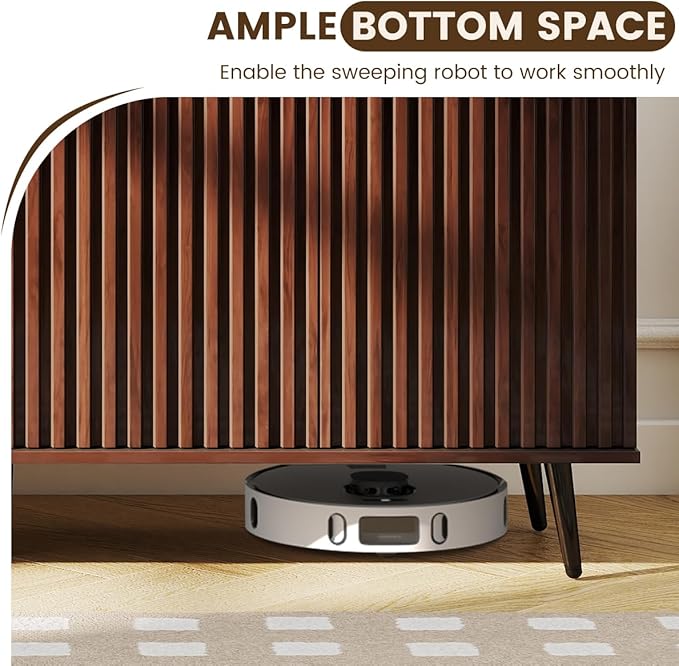 COCO DESIGN 61" Buffet Sideboard with Fluted Panel Doors, Power Outlet & Adjustable Shelves, Storage Cabinet with Adjustable Metal Legs, Modern Farmhouse Console for Dining Room Kitchen, Walnut