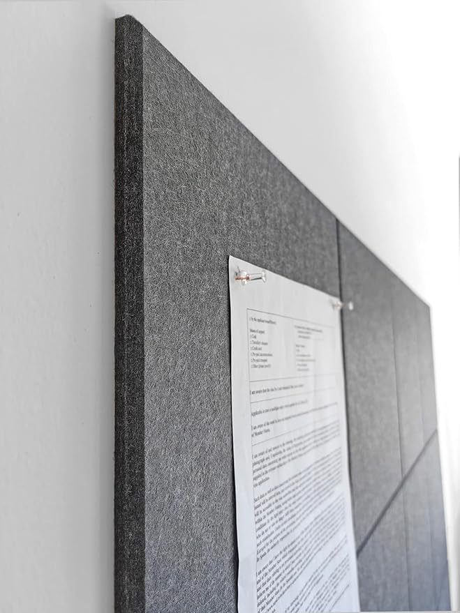 Felt Wall Tiles | Large Cork Board Alternative | Aesthetic Felt Bulletin Board for Office, Home & Classroom | Large Cork Boards for Walls Pinboard (12-Pack) | Gray