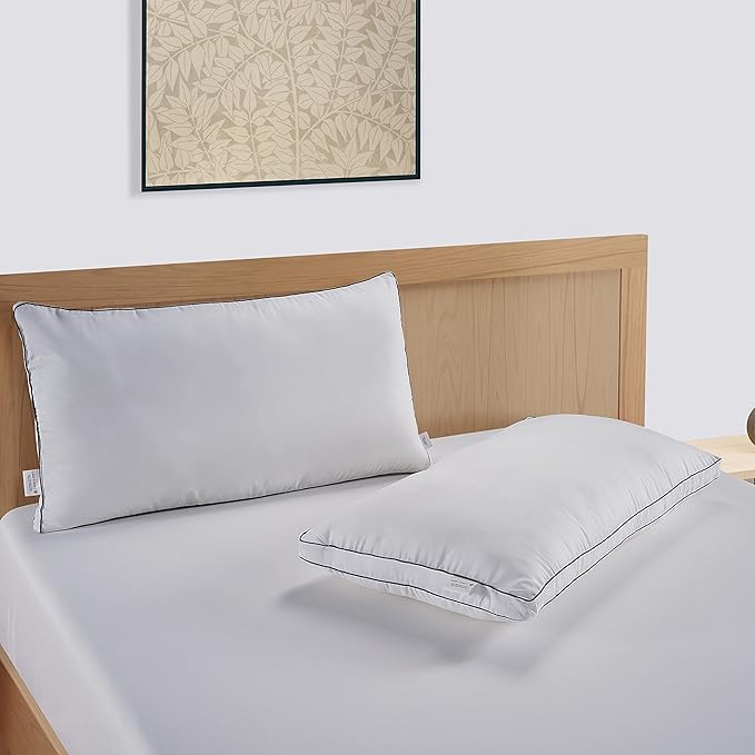 LANE LINEN Pillows Standard Size Set of 4 - Medium Soft Support Gusseted Hotel Quality Pillows for Sleeping, Oeko Tex Certified, Down Alternative Perfect for Back, Stomach or Side Sleepers - White