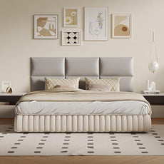 Wall-Mounted Upholstered Headboard Panels, Light Gray Faux Leather, 24x12 Inches, Pack of 9 – DIY Adjustable Soundproof Padding for Queen and King Beds, Modern Accent Wall Décor