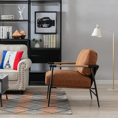 Mid-Century Accent Chair, Soft Armchair PU Leather Lounge Chair with Black Metal Legs, Upholstered Leisure Chair for Living Room Bedroom Reception Room, 1PC, Brown