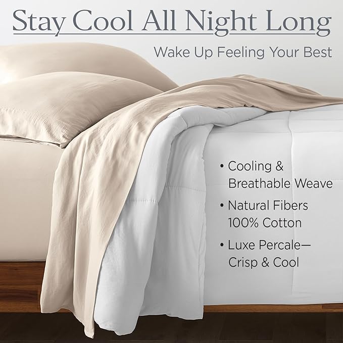 Ella Jayne Percale Sheets Twin (3 Pieces) Permium 100% Cotton Percale TC300, Hotel Luxury Collection, Deep Pockets and Cooling Twin Sheets Set Breathable Cotton Percale (Sand)