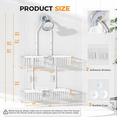 REINHARDT Aluminum Shower Caddy Hanging Adjustable Shower Caddy, Rustproof Hanging Shower Organizer with Hooks Soap Holders, Over Shower Head Caddy for Handheld Showerhead, White