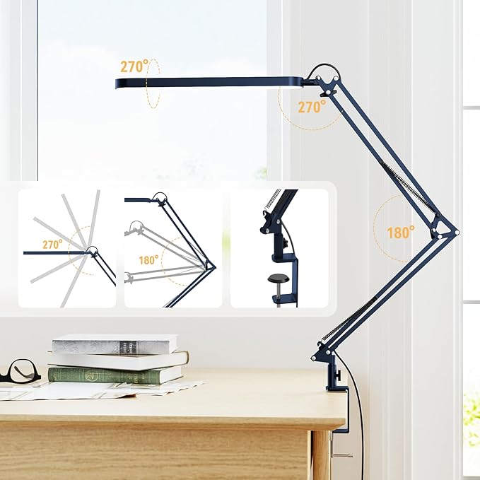 SKYLEO Desk Lamp - LED Desk Light - 5 Color Modes X 11 Brightness Levels - Adjustable Swing Arm - Timmer & Memory Function - 12W Lamp for Desk - Blue