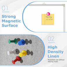 DOLLAR BOSS Foldable Linen Cork Board White Board Combo 60 x 40 in Extra Large Magnetic Whiteboard Dry Erase Bulletin Board Portable Double Sided Aluminum Frame Pin Board for School Office, Grey