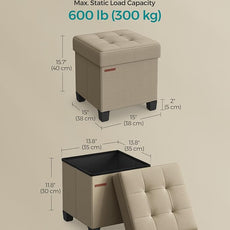 SONGMICS Storage Ottoman, Small Ottoman Foot Rest with Legs, 15 x 15 x 15.7 Inches Foot Stool, Load up to 660 lb, for Living Room, Bedroom, Dorm, Camel Brown ULSF014K01