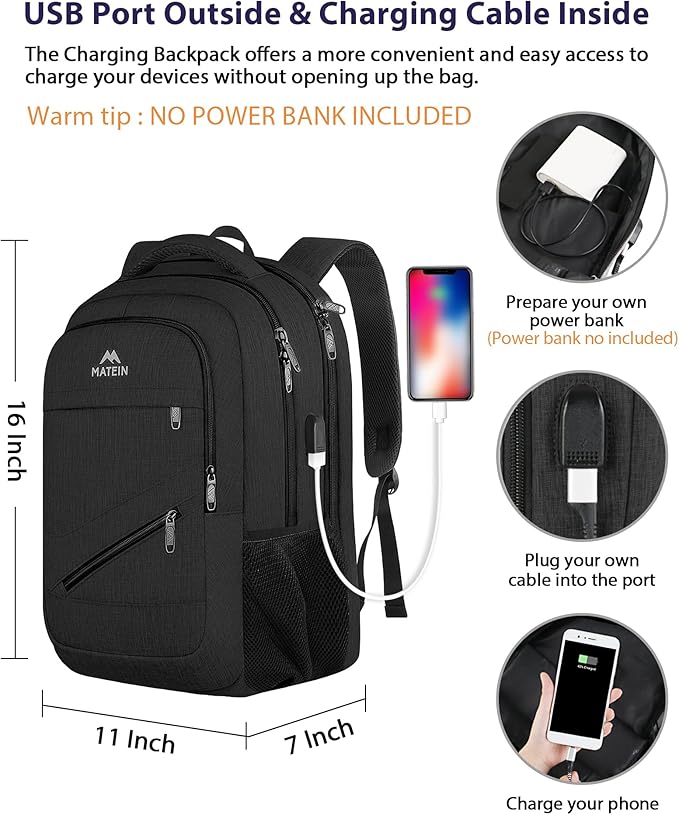 MATEIN 15.6 Inch Backpack for Men Women, 20 L Personal Item Casual Backpack Airline Approved, Water Resistant Laptop Computer Backpack with Multiple Organized Pockets, Black