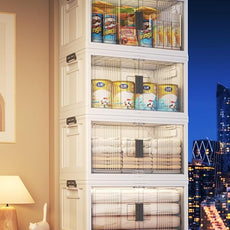 OlarHike 76QT Lockable Storage Bins with Lids - Folding Storage box with Doors and Wheels, Collapsible Plastic Storage Bins for Closets, Stackable Storage Organizer, Storage Containers, 4 Pack Cubes