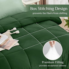 JOLLYVOGUE Queen Comforter Set, Ultra-Soft Bed in a Bag Queen Size 7 Pieces, Oeko-TEX Certified Bedding Set with Down Alternative Comforter, Sheets, Pillowcases & Shams, Dark Green & Light Green